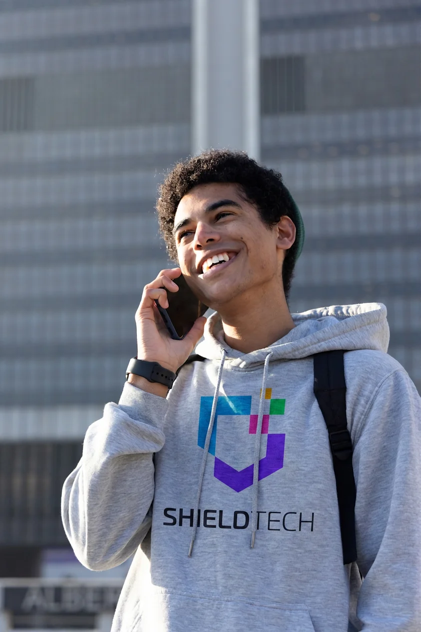 Person wearing branded apparel